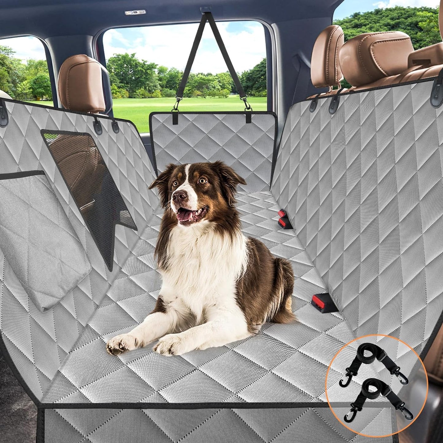 Dog Car Seat Cover for Back Seat, Waterproof Hammock with Mesh Window