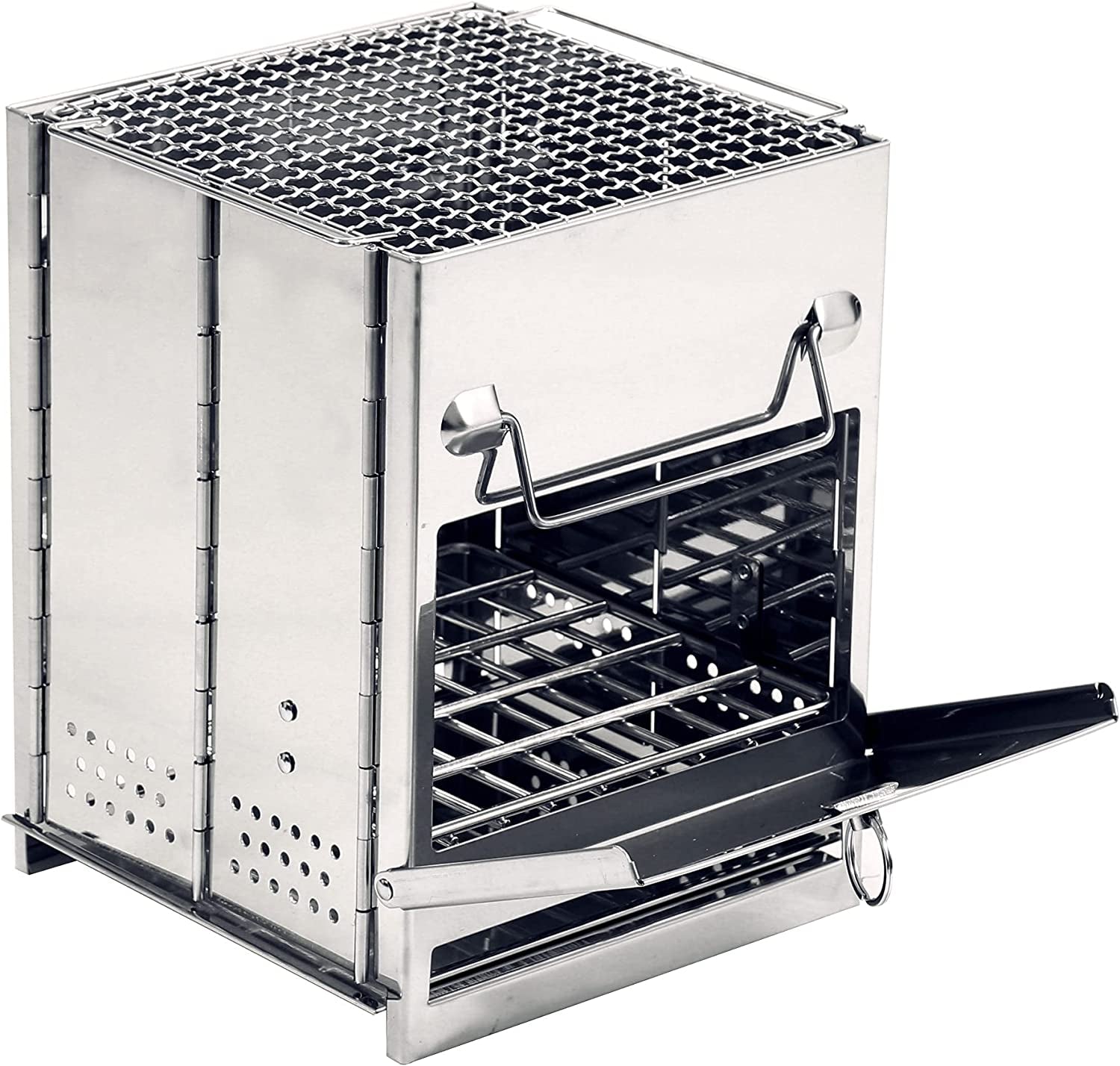 Wood Burning Camp Stove Folding Stainless Steel 304# Grill, Small Portable Backpacking Stove for Hiking Camping Picnic BBQ