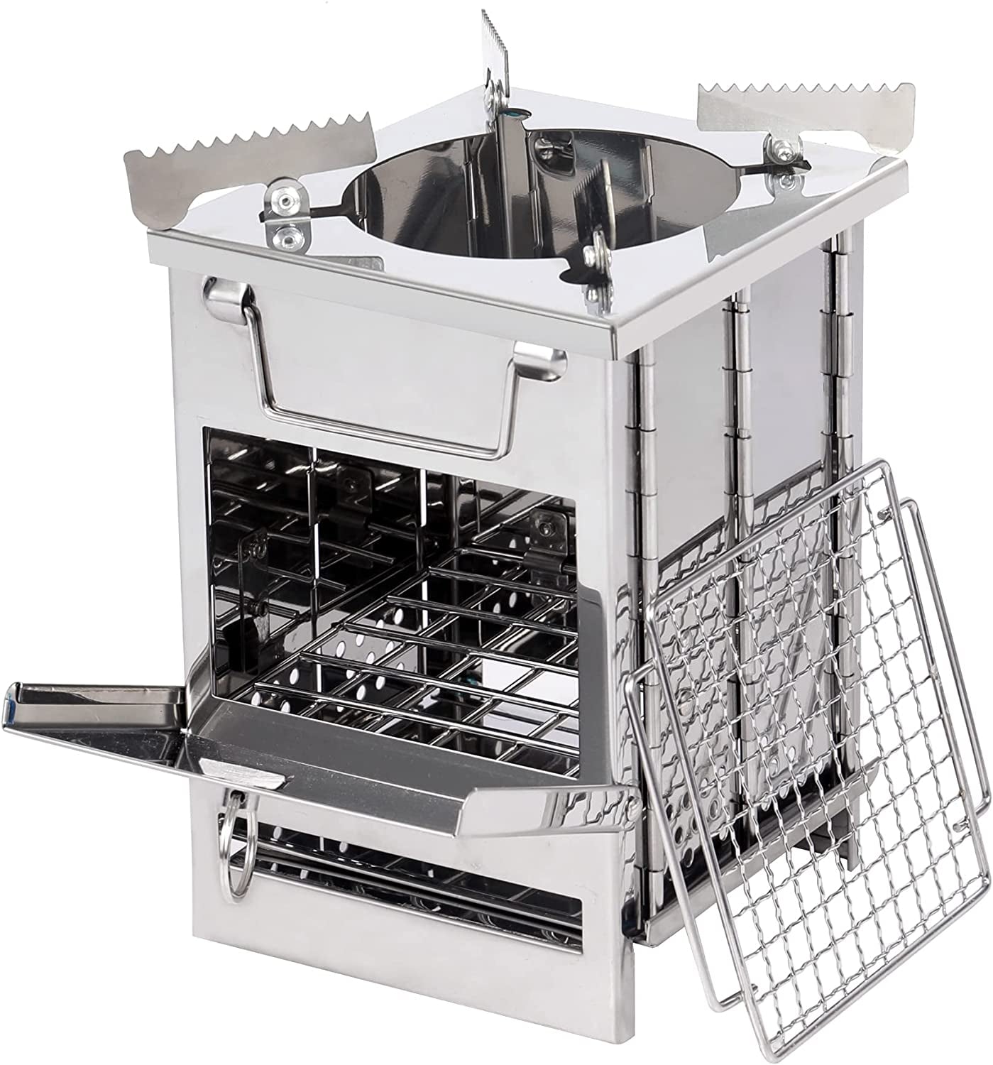 Wood Burning Camp Stove Folding Stainless Steel 304# Grill, Small Portable Backpacking Stove for Hiking Camping Picnic BBQ