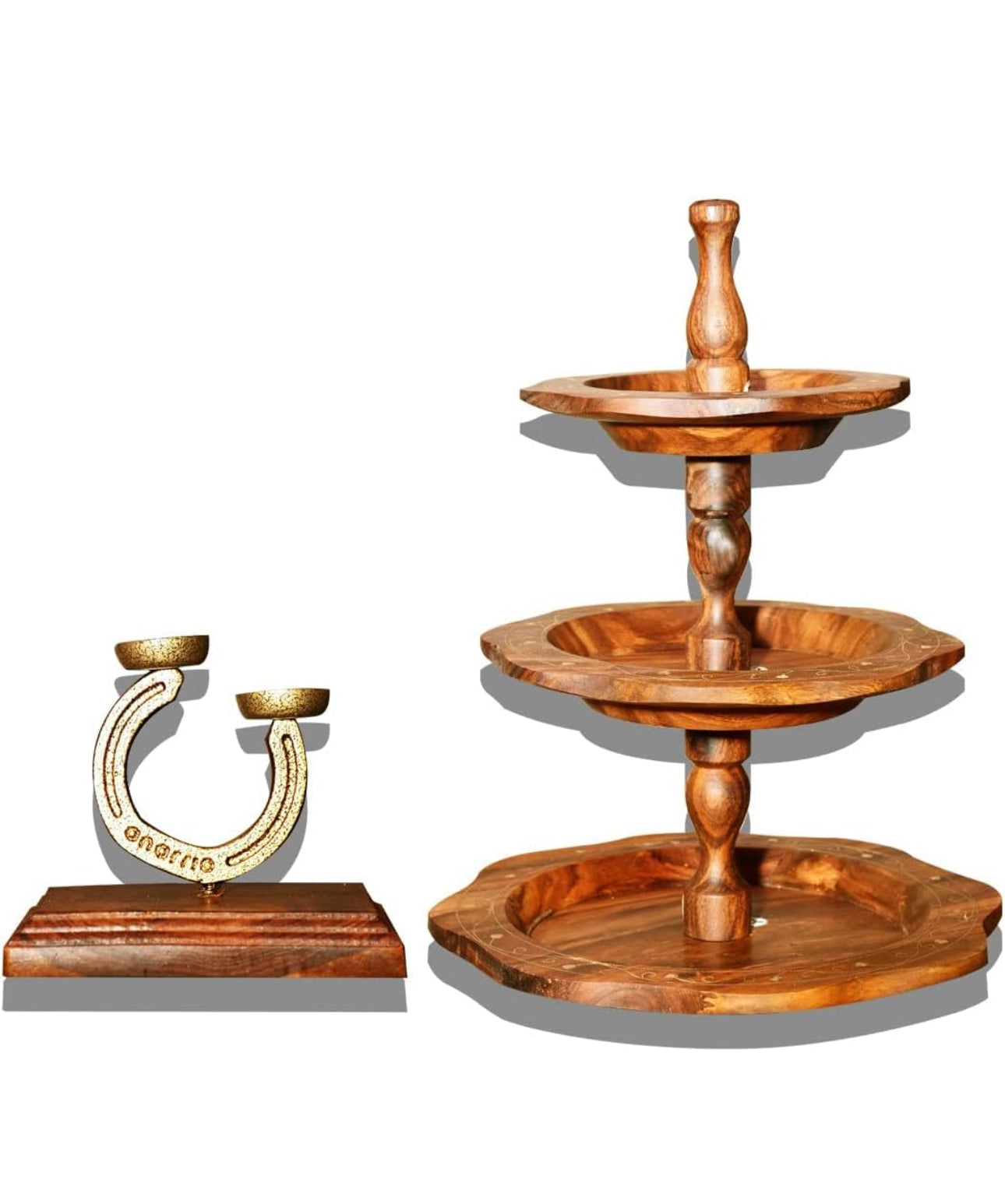 Anarrio Hand Crafted 3 Tier Wooden Tray