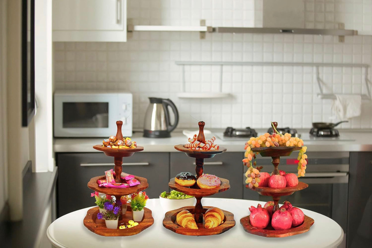 Anarrio Hand Crafted 3 Tier Wooden Tray