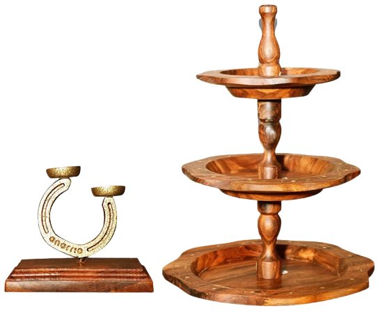 Anarrio Hand Crafted 3 Tier Wooden Tray