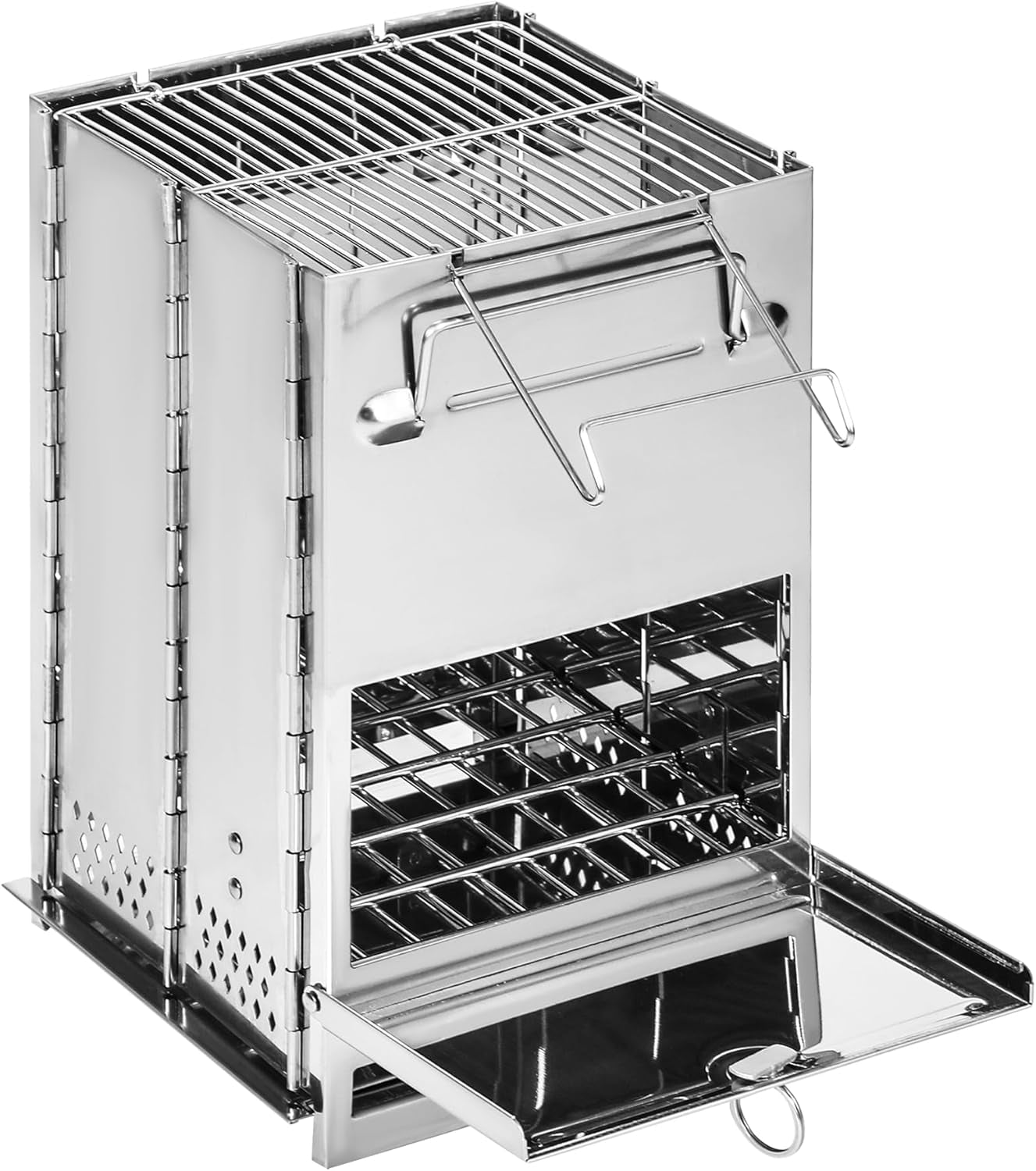 Wood Burning Camp Stove Folding Stainless Steel 304# Grill, Small Portable Backpacking Stove for Hiking Camping Picnic BBQ