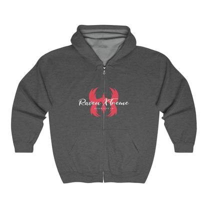 Raven XTreme Red and White Unisex Heavy Blend Full Zip Hooded Sweatshirt