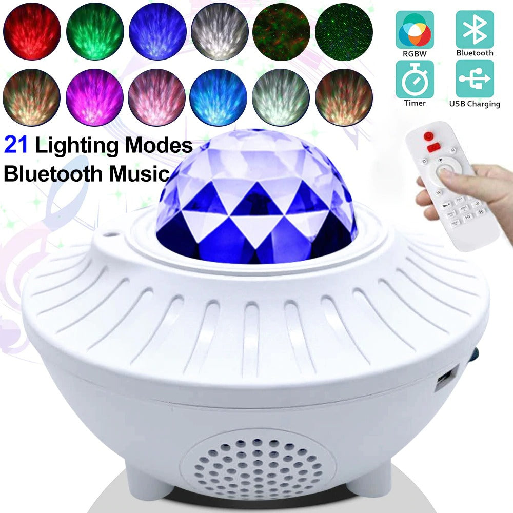 USB LED Star Night Light Music Starry Water Wave LED Projector Light Bluetooth Projector Sound-Activated Projector Light Decor