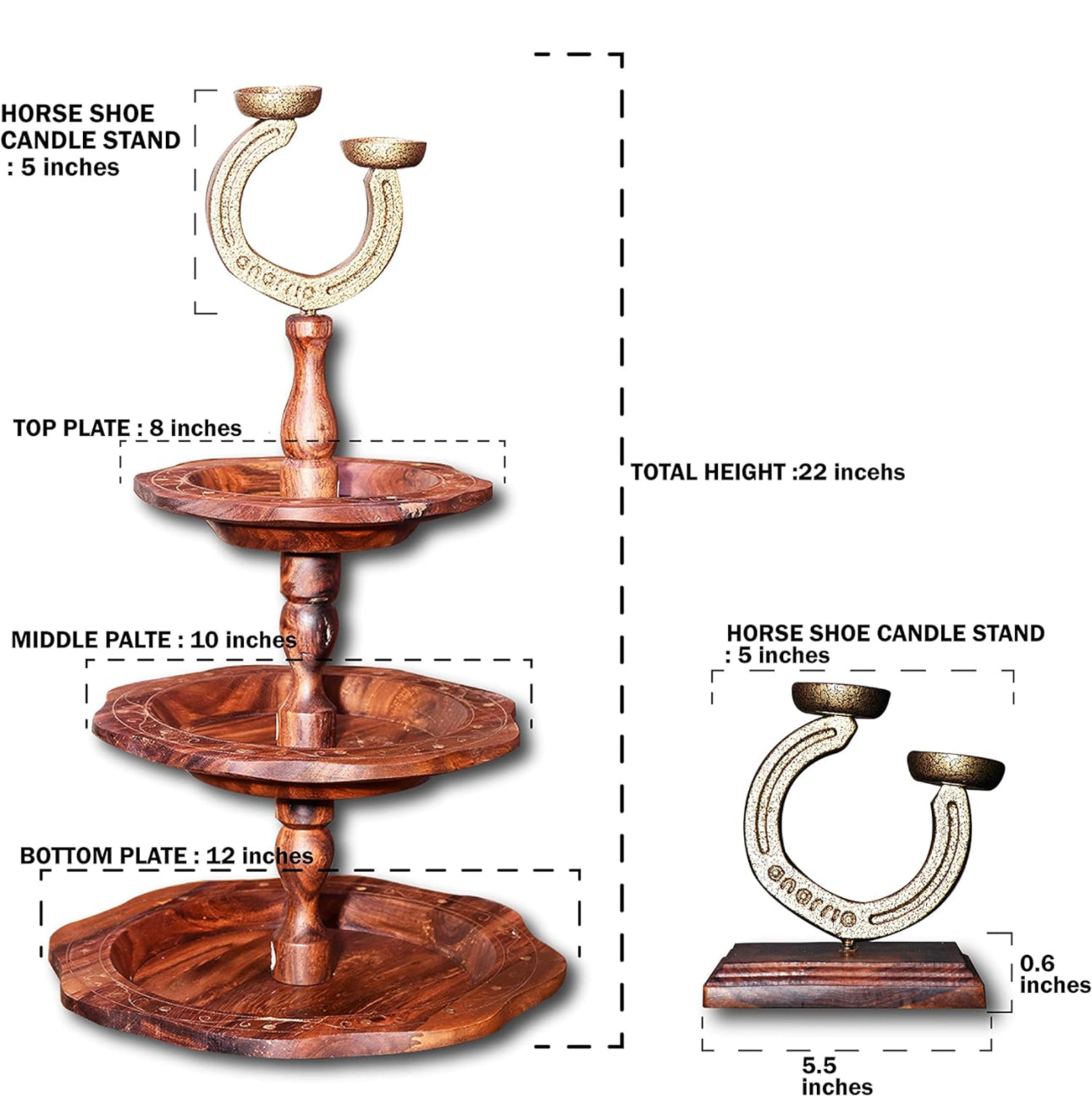 Anarrio Hand Crafted 3 Tier Wooden Tray