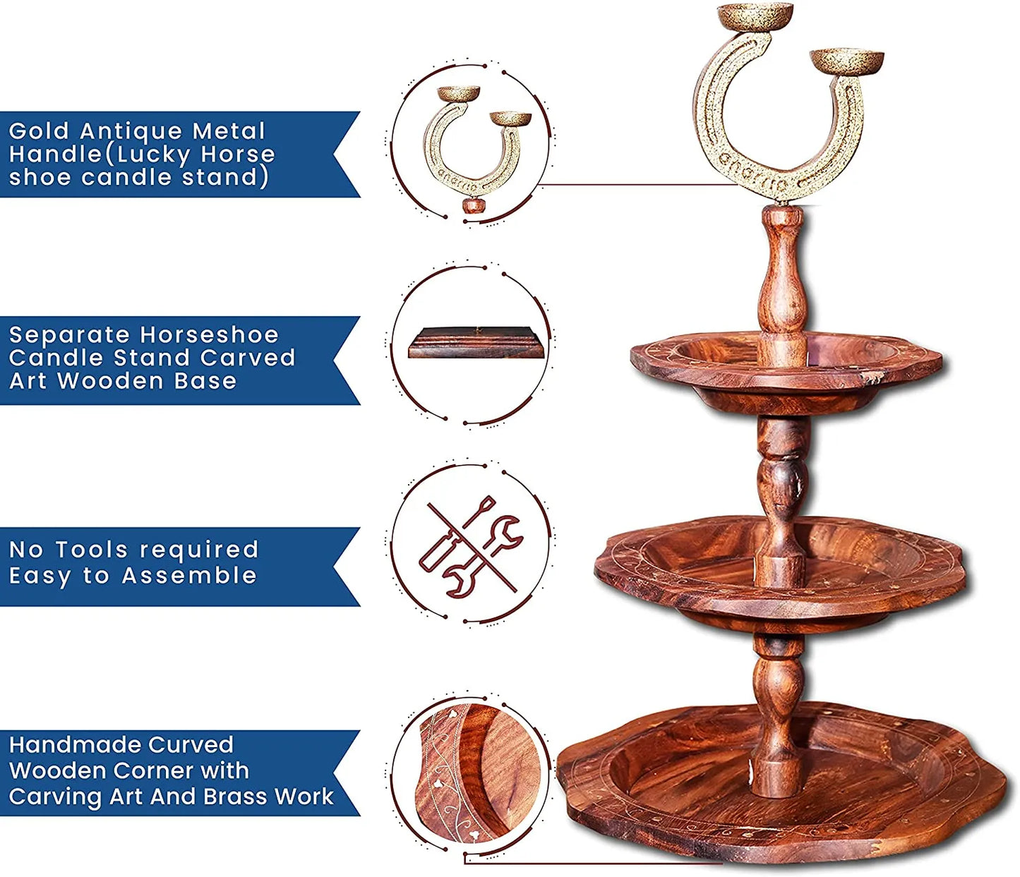 Anarrio Hand Crafted 3 Tier Wooden Tray